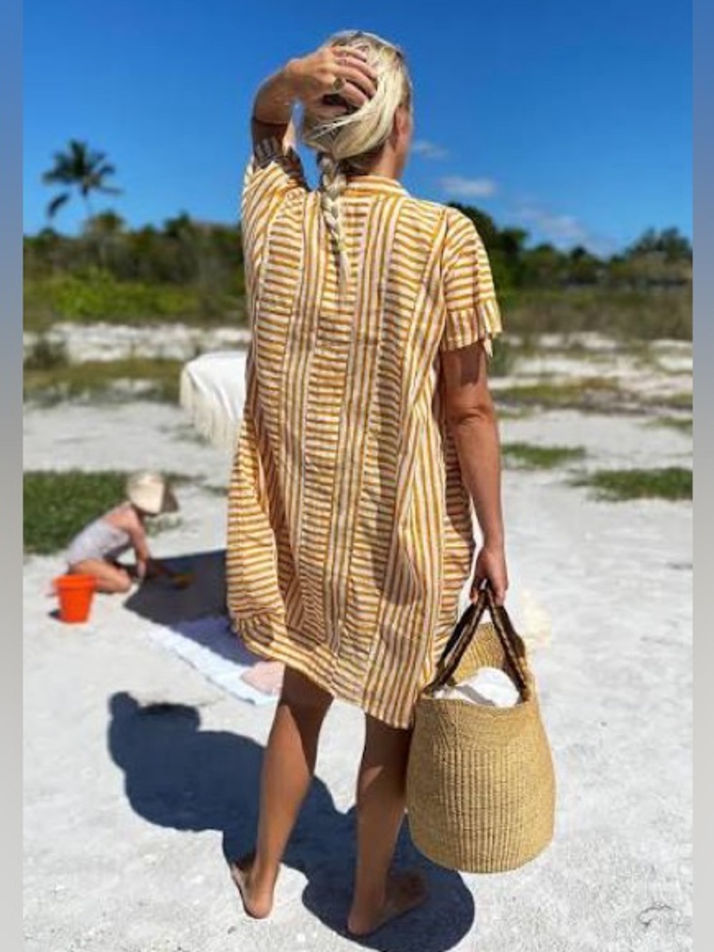 Emerson Fry Caftan Marigold Stripe OS S M L Organic Cotton Block Print Dyed - Picture 3 of 8